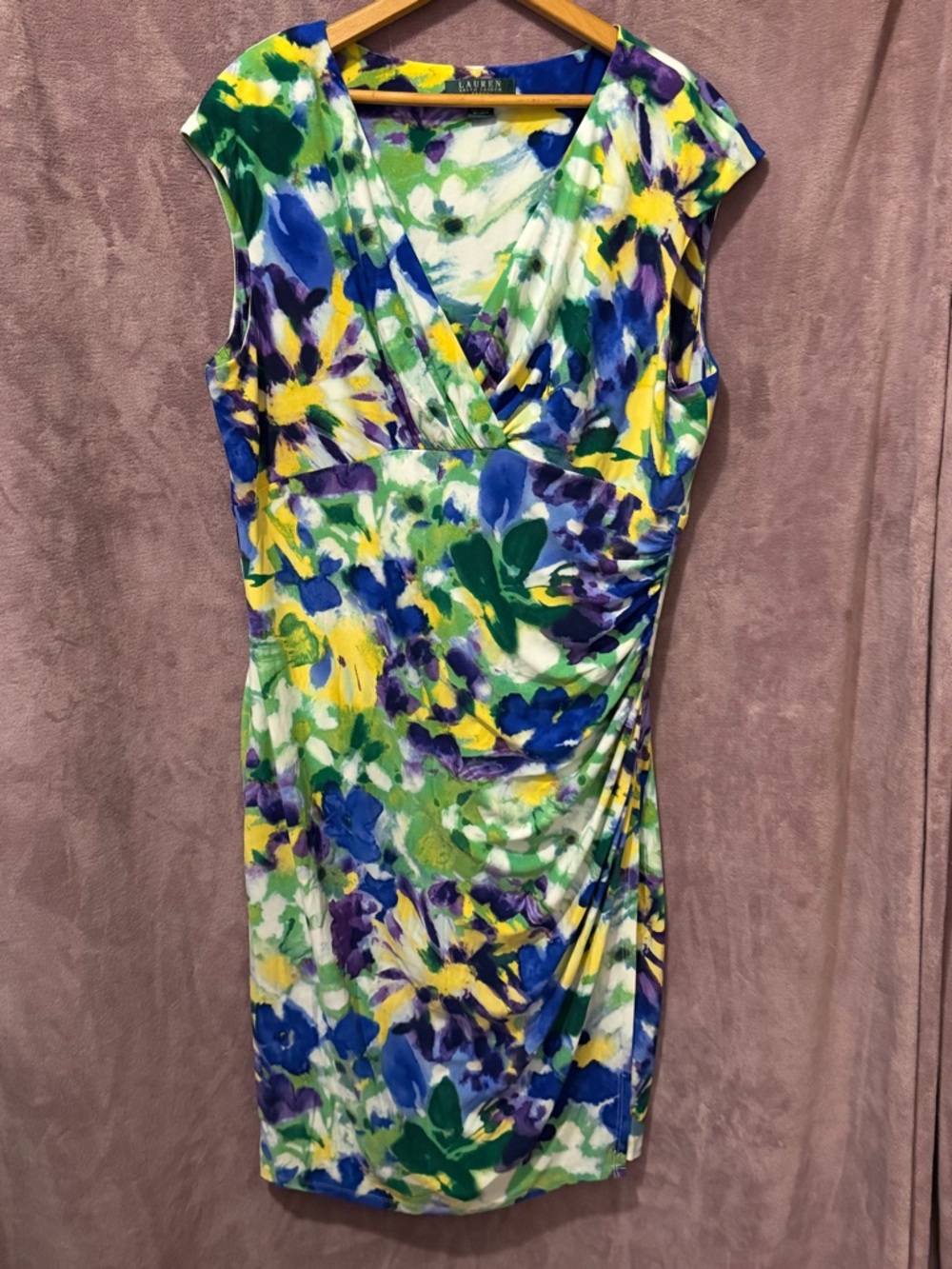 Lauren Ralph Lauren Green Blue Yellow Floral Midi Dress
